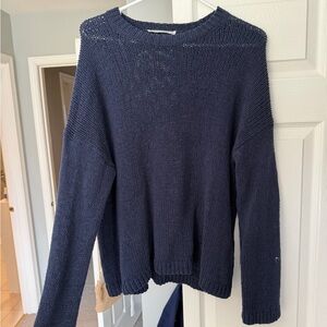 Navy Open Stitch textural crew Sweater